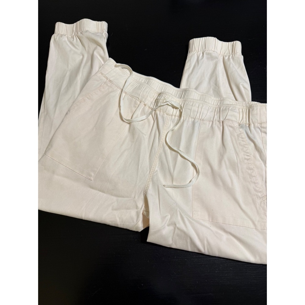 Buffalo David Bitton Women XL Cream Tencel Lyocell Jogger Pants Drawstring Waist